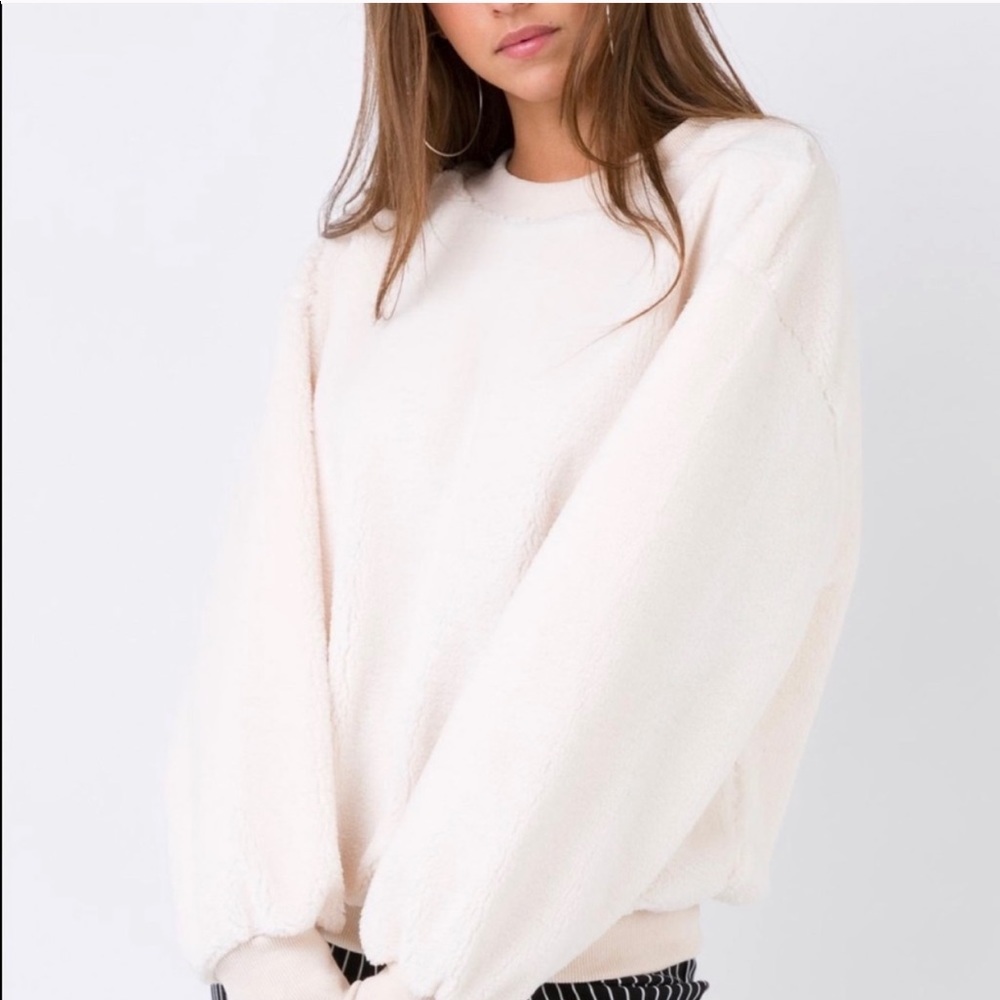 Cream Crew Neck Fleece Sweatshirt - Picture 2 of 7